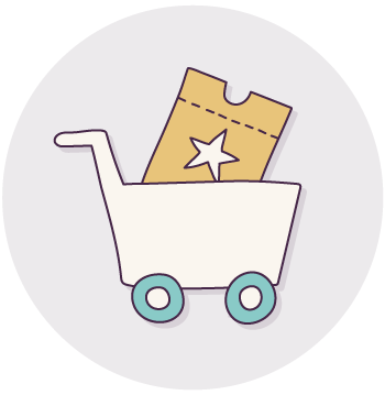 illustration of a shopping cart containing a ticket for a premium event