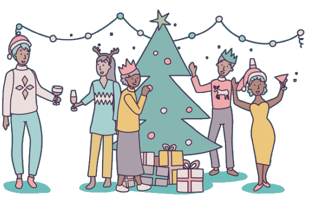 animated illustration of people at Christmas Eve Resbite app
